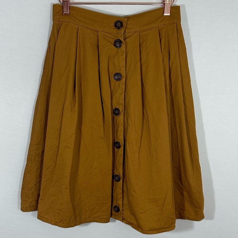 FOREVER 21 Burnt Orange Button Front Midi Full Skirt Size Medium